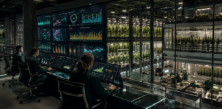 Why Cannabis Must Embrace Data-driven Operations Cannabis cultivation team monitors real-time operational data, environmental controls, and crop performance inside a large-scale indoor grow facility.