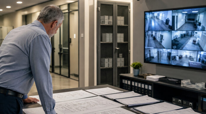 Is Your Medical Cannabis Operation Ready for DEA Registration? A cannabis operations executive reviews facility plans and compliance records in a secure workspace with surveillance monitors and locked document storage.