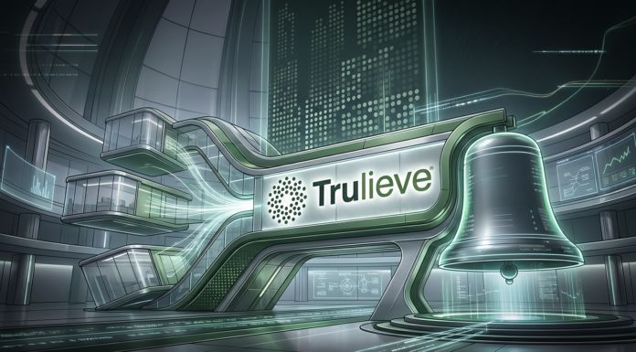 Trulieve Approved for NYSE Listing Following Medical-Only Restructuring Futuristic illustration of Trulieve's corporate logo and NYSE bell symbolizing the company's approval for a New York Stock Exchange listing following a medical-only business restructuring.