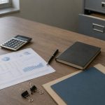 Before Reinvesting 280E Tax Savings, Reassess the Risks Financial worksheets, a calculator, notebook, and folders sit on a desk beside an open filing cabinet.