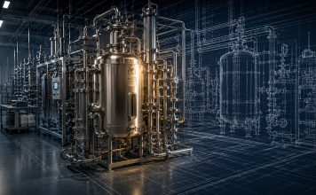 How Cannabis Manufacturers Can Fix Throughput Bottlenecks Extraction equipment shown beside an architectural blueprint of a cannabis manufacturing system