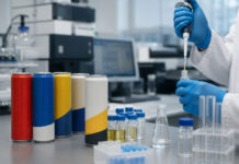 Nonprofit Finds Hemp THC Beverages Fall Short of Label Claims Unlabeled hemp THC beverage cans and liquid samples undergoing potency testing in a laboratory
