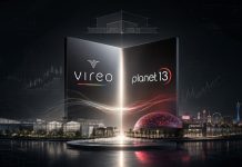 Vireo’s Planet 13 Deal Is about More than Store Count Vireo Growth and Planet 13 logos above cultivation facilities and the Las Vegas superstore in an illustration of the proposed acquisition.