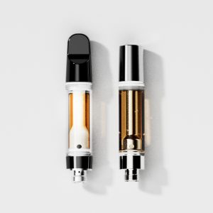 Greentank Technologies GT AC and GT GO cannabis vape cartridges isolated on a light background