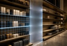 The Retail Intelligence Gap Holding Cannabis Brands Back Unbranded retail products sit on illuminated shelves partially obscured by a gap in an analytical grid.