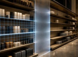 The Retail Intelligence Gap Holding Cannabis Brands Back Unbranded retail products sit on illuminated shelves partially obscured by a gap in an analytical grid.