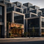 Study Finds Consumers Are Noticing Cannabis Consolidation, Too A small independent storefront surrounded by multiplying glass-and-concrete buildings, illustrating cannabis industry consolidation.