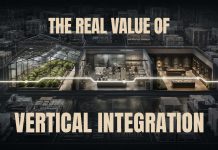 Vertical Integration Is an Oversupply Hedge, Not a Margin Play Conceptual cross-section connecting cultivation, manufacturing, and retail operations amid excess inventory.
