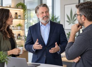 Rethinking Healthcare Benefits for Cannabis Employers Business professionals discussing healthcare benefits during an office meeting