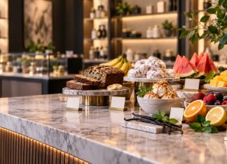 Cannabis Is Learning to Speak Consumer Flavor-inspired foods arranged like products on an upscale retail counter, illustrating changing cannabis naming and merchandising trends.