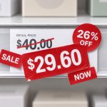 Cannabis Has a New Regular Price. It’s 26% Off. Retail shelf price tag showing a $40 price marked down 26 percent to $29.60
