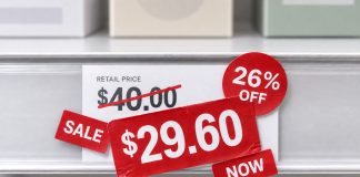 Cannabis Has a New Regular Price. It’s 26% Off. Retail shelf price tag showing a $40 price marked down 26 percent to $29.60