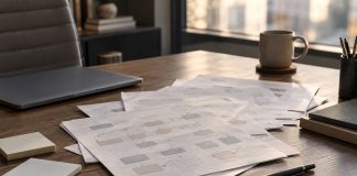 The Cost of Problems You Can’t See on a P&L Overlapping workflow sheets on an office desk beside a closed laptop