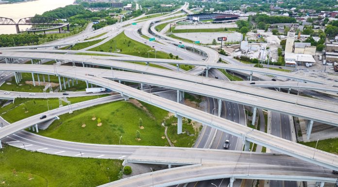 The Hemp Deadline Moved. Your Contingency Plan Shouldn’t. Aerial view of a highway interchange in Louisville, Kentucky, with multiple routes crossing and diverging.