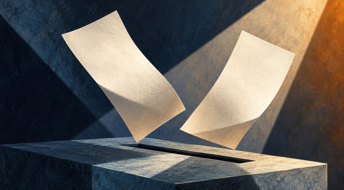 Cannabis on the Ballot 2026: Reform Pushback Stylized illustration of two ballots suspended above a ballot-box slot.